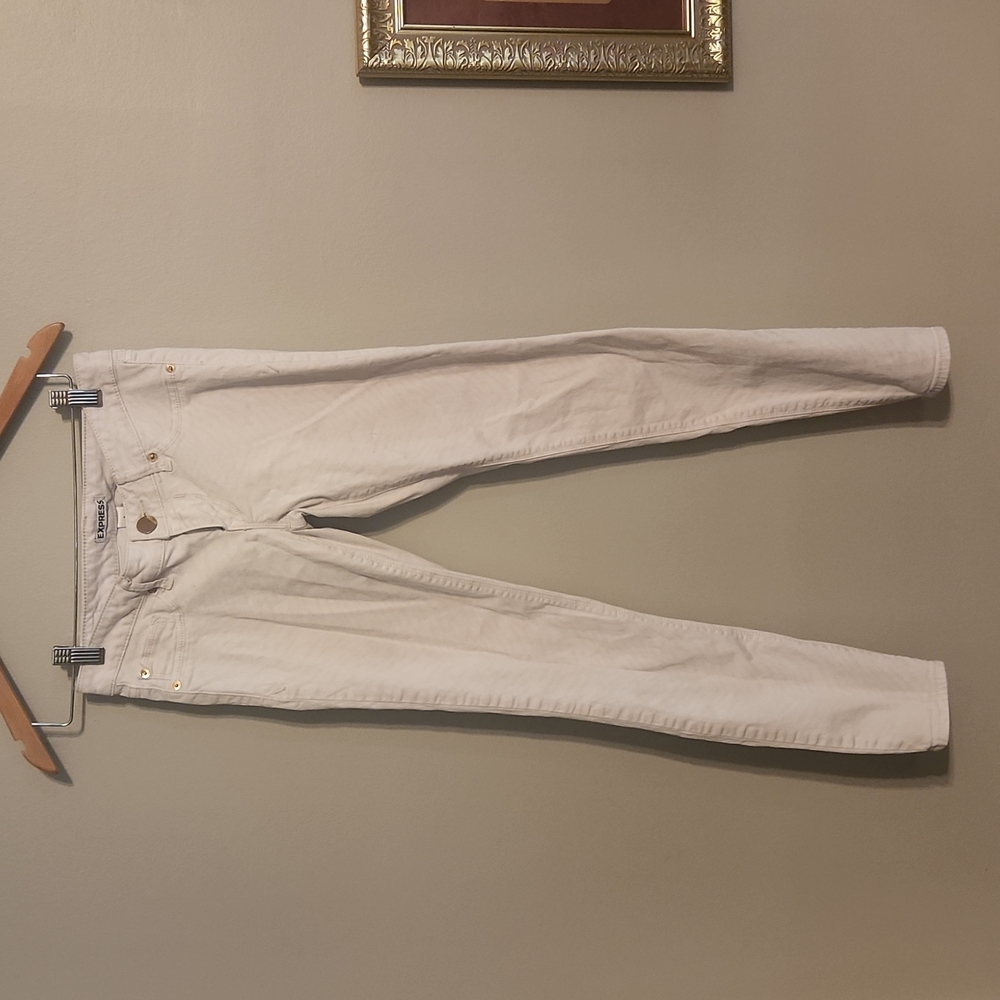 White and gold Express jeans